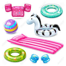 Inflatable Swimming Accessories For Kids Consisting Of Air Mattress Lifebuoys Cuffs And Ball Isolated On White Background With Images Swim Accessories Inflatable Swimming