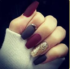 In the spring and summer, some women like to get colorful manicures with pastel and light shades. Dark Red Matte Nails With Gold Novocom Top