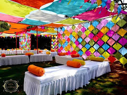 A Fun And Colorful Mehendi Decor Idea With Kites Mehendi Decor Ideas Wedding Backdrop Decorations Indian Wedding Decorations