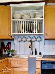 Free woodworking plans for kitchen projects including plate racks and kitchen stools. Remodelaholic Upgrade Cabinets By Building A Custom Plate Rack Shelf