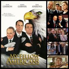 My Fellow Americans **(1996) Directed by Peter Segal. It stars Jack Lemmon  and James Garner as feuding ex-presidents, with Dan Aykroyd, Lauren Bacall,  Esther Rolle, John Heard, Wilford Brimley, Bradley Whitford, Everett