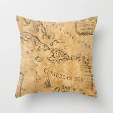 Old Nautical Map Carribeans Throw Pillow By Iskanderox