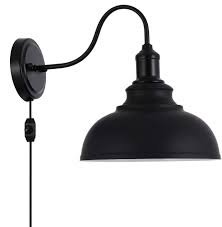 (147) kendal (6) kenroy home (68) kichler (410) kuzco lighting inc (413) livex lighting (281) maxim (396). Larkar Dimmable Wall Lamp Black Industrial Vintage Farmhouse Wall Sconce Lighting Gooseneck Wall Light Fixture With Plug In Cord And Diammble On Off Switch For Bedroom Amazon Com