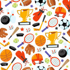 Esta Imagen Es Una Ilustracion Vectorial De Dibujos Animados De Los Iconos Deportivos Patron Sin Fisuras De Fondo Lleno De Varios Diferentes Equipos Deportivos Populares Como Raqueta De Tenis Con Pelota De
