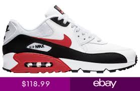 New Nike Air Max 90 V2522100 Mens Whiteuniversity Redblack Shoes C1 Nike Air Max Red And Black Shoes New Nike Air