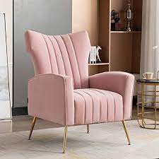 Artechworks Curved Tufted Accent Chair With Metal Gold Legs Velvet Upholstered Arm Club Leisure Moder In 2021 Pink Accents Living Room Accent Chairs Accent Chair Decor