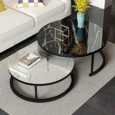 Who wants to bend over and reach for food and drinks on a coffee table when end table cost. Set Of 2 Stackable Coffee Tables For Living Room Round Elegant Nest Side Tables Stacking Marble Texture Am Nesting End Tables Living Room Table Coffee Table