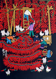 Red Hot Chili Peppers Chinese Peasant Painting Chinese Folk Art Painting Chinese Folk Art Asian Artwork