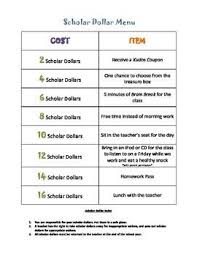 Token Economy Scholar Dollar Menu Token Economy Classroom Economy System Classroom Economy
