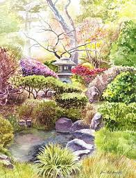 Peaceful Garden By Irina Sztukowski In 2021 Pond Painting San Francisco Art Print Japanese Watercolor