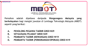 Pelaksanaan dan penetapan gred jawatan pembantu setiausaha pejabat/setiausaha pejabat. Jawatan Kosong Terkini Lembaga Teknologis Malaysia Mbot Kekosongan Pembantu Tadbir Perkeranian Penolong Tadbir Setiausaha Pejabat Kerja Kosong Kerajaan Swasta