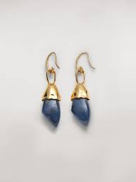blue stones hook earrings in metal and