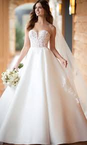 New Elegant Tulle Satin Sweetheart Neckline A Line Wedding Dress With Essense Of Australia Wedding Dresses Wedding Dresses Strapless Ball Gown Wedding Dress
