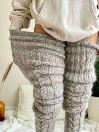 Fuzzy Thigh High Socks Knitted Stockings Plus Size Wool