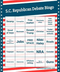 Bingo cards with frequently repeated phrases from 50 recent hillary clinton and donald trump speeches. We Ve Got Bingo Cards For Tonight S S C Gop Governor Debate Palmetto Politics Newsletter Palmetto Politics Postandcourier Com