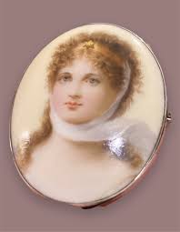 Exquisite Antique French Silver Brooch Set with a Limoges Porcelain  Miniature Depicting Queen Louise of Prussia