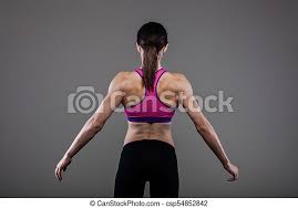 The back consists of an intricate network of muscles running down the length of your spine. Muscular Back Of A Fitness Woman Fitness Woman Posing And Showing Muscles On Her Back Canstock