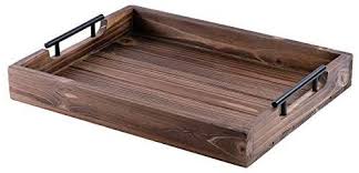 Amazon Com Wood Serving Tray With Handles 17 Inch Premium Rustic Tray For Coffee Table Ottoman Living Ro In 2020 Serving Tray Wood Coffee Table Tray Rustic Tray