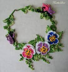 Pansies And Butterflies Necklace Thanksgiving Day Gift Floral Etsy In 2020 Crochet Flowers Flower Applique Flower Jewellery