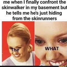 Me when I finally confront the skinwalker in my basement but he tells me  he's just hiding from the skinrunners - iFunny Brazil
