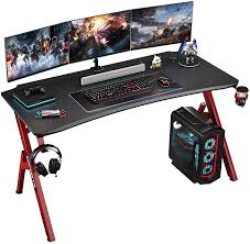 Amazon's choice for laptop table nequare laptop desk for bed, adjustable laptop bed tray table, portable standing bed desk, foldable lap tablet desk, student laptop bed table for writing, gaming on bed couch sofa, large size, black. Amazon Com Foxemart Gaming Desk 47 Inch Pc Computer Desk Home Office Desk Workstation Professional Gaming Desk Table With Cup Holder Headphone Hook Kitchen Dining