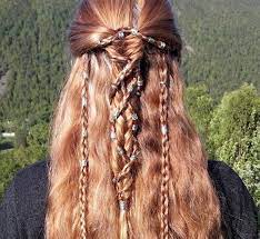 A Classic Fishtail Braid Wrapped In Four English Braids All Covered With Hair Beads Hair Styles Viking Hair Loose Hairstyles