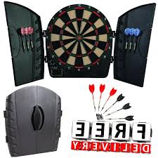 It offers additional storage space and exciting interactive sound features for immersive playing. Electronic Dart Board Cabinet Door Set Kit Indoor