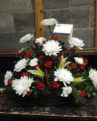 Gorgeous White Chrysanthemum And Mini Red Carnation Funeral Arrangement Americasflorist Com Funeral Arrangements Funeral Flowers White Chrysanthemum