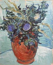 Van gogh envisioned his sunflower works as a series and worked diligently on them in anticipation of the i work at it every morning from sunrise, for the flowers wilt quickly and it is a matter of doing the whole. Vase With Flowers And Thistles 1890 Painting By Vincent Van Gogh