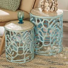 Mother Of Pearl Coral Accent Tables Mother Of Pear Weathered Blue Coastalbedrooms Beach House Decor Beach Cottage Style Beach House Interior