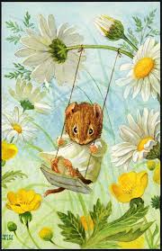 Dressed Mouse On A Swing Daisies By Racey Helps Postcard Medici Society Pk 369 Illustration Animale Dessins Mignons Illustration De Livre Pour Enfants