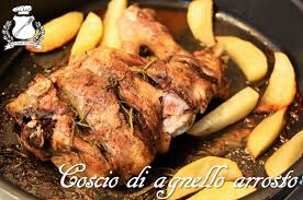 1 cosciotto d'agnello, 1 kg di patate, sale aromatico, erbette, pepe nero, vino bianco, olio extravergine d'oliva. Coscio Di Agnello Arrosto Con Patate Gran Consiglio Della Forchetta