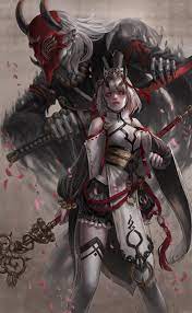 Artstation Oni Shaman Gold Can Oni Mask Oni Samurai Japanese Female Demon