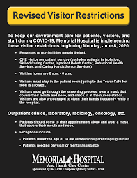 Coronavirus Covid 19 Visitor Guidelines Memorial Hospital And Health Care Center