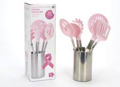 hot pink kitchen utensil set and