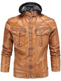 Hooded Flocking Faux Leather Biker Jacket Faux Leather Biker Jacket Mens Leather Clothing New Man Clothing