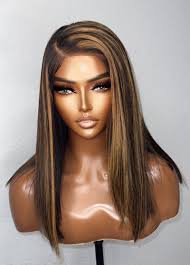 Lisa" Blonde Highlighted HD Lace SILK PRESS Bob