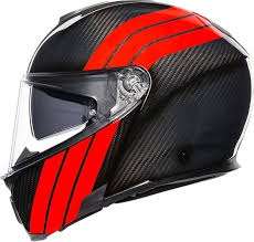 Agv Sport Modular Carbon Stripes Flip Up Helmet W Sun Visor Black Red