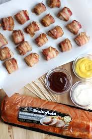 Bacon Wrapped Pork Bites Using The Smithfield Slow Smoked Mesquite Marinated Fresh Pork Loin Filet For Yo Pork Bites Bacon Wrapped Pork Bacon Wrapped Pork Loin
