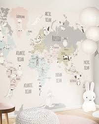 Colourful World Map Little Hands In 2020 Boys Room Wallpaper Kids Room Wallpaper Baby Boy Rooms