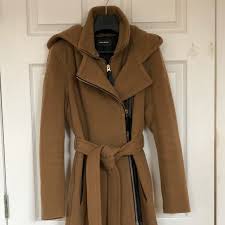 Mackage Jayna Leather Trim Belted Coat Camel