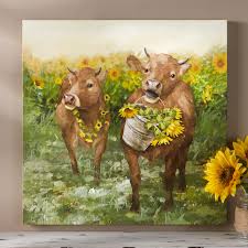 Sunny Sunflower Cows Art Country Door In 2020 Cow Kitchen Decor Cow Art Cow Kitchen