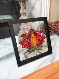 Lotus Art Painted Glass Bohemian Decor Glass Art Wall Decor Etsy Lotus Art Glass Wall Art Glass Painting