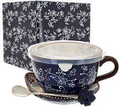 Temp Tations 24 Oz Floral Lace Soup Mug W Lid It And Gift Box In Blue Soup Mugs Mugs Temptations Bakeware