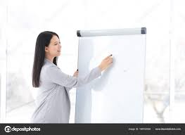Business Trainer Giving Presentation On Flip Chart Board