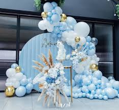 Boutiqueballoonsmelbourne On Instagram A Stunning Baby Blue And White Creation With Luxecoutureeven Baby Blue Party White Party Theme Blue Party Decorations