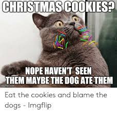 The best cookie memes and images of may 2021. Christmas Cookies Nope Havent Seen Them Maybe The Dog Ate Them Imgflipcom Eat The Cookies And Blame The Dogs Imgflip Christmas Meme On Me Me
