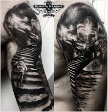 Black And White Galaxy Arm Tattoo Stairs To Universe Tattoo Universe Tattoo Heaven Tattoos Sleeve Tattoos