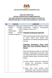 Jab Per Awam Jpa On Twitter Soalan Lazim Urusan Pengurusan Sumber Manusia Selaras Dengan Pelaksanaan Perintah Kawalan Pergerakan Tarikh Kemaskini Terakhir Soalan Lazim Ini 18 Mac 2020 Muat Turun Dokumen Https T Co 1hropr2w8z
