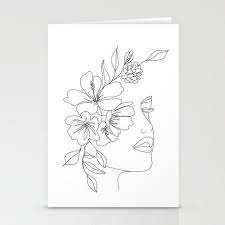 Minimal Line Art Woman Face Ii Modern Cards By Nadja Set Of 10 Folded Cards 5 X 7 Line Art Line Art Drawings Female Art